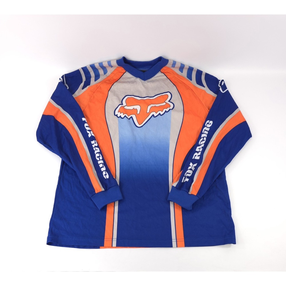 Vintage Fox Racing Motocross Jersey Large Dirt Bike Moto Cross Mesh Blue Orange